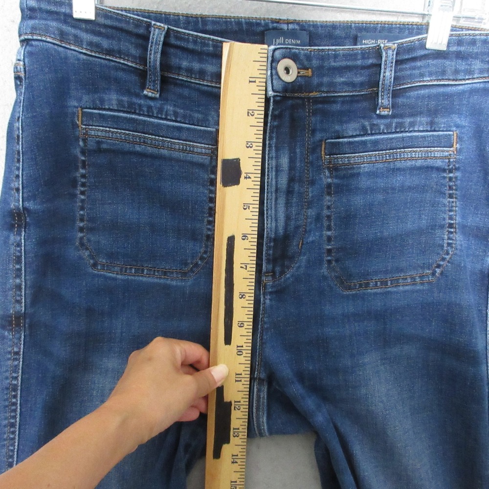 J Jill Jeans 10 Tall High Rise Flare Patch Pocket Boho Retro Sailor Medium Wash - Picture 4 of 10